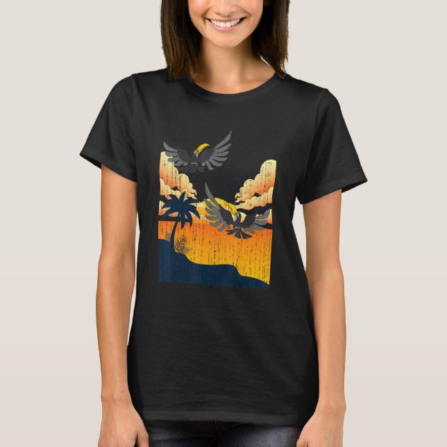Camiseta Zoo de Pássaro Exótico Sunset no Verão Vibes Touca (Frente)