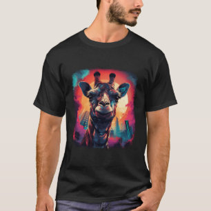 Camiseta Zoo Girafa Com Palmeiras Safari Púrpura De Sol A