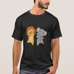 Camiseta Zoológico De Leão-Elefante Cute Animais Para Crian