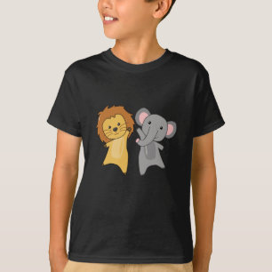 Camiseta Zoológico De Leão-Elefante Cute Animais Para Crian