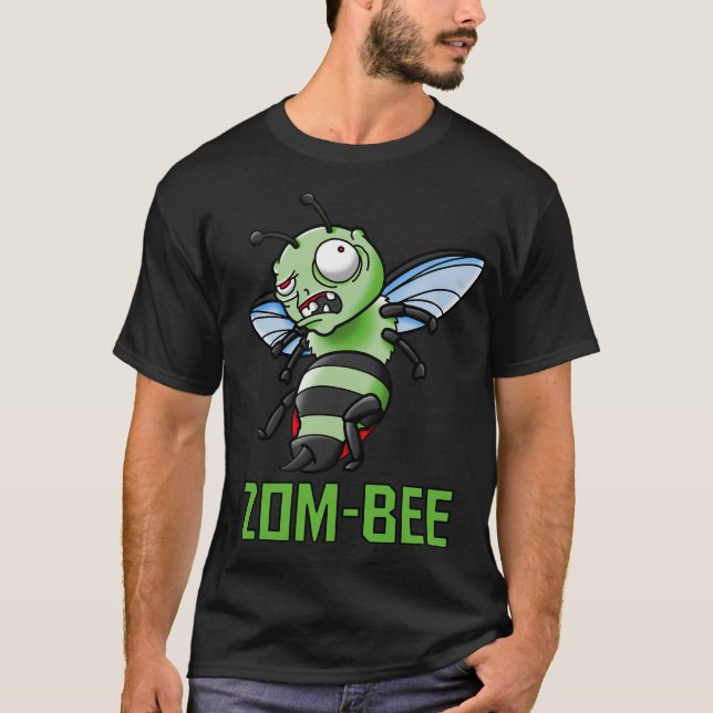 Camiseta Zoom Bee Halloween Engraçado Zombie Bee Puns (Frente)