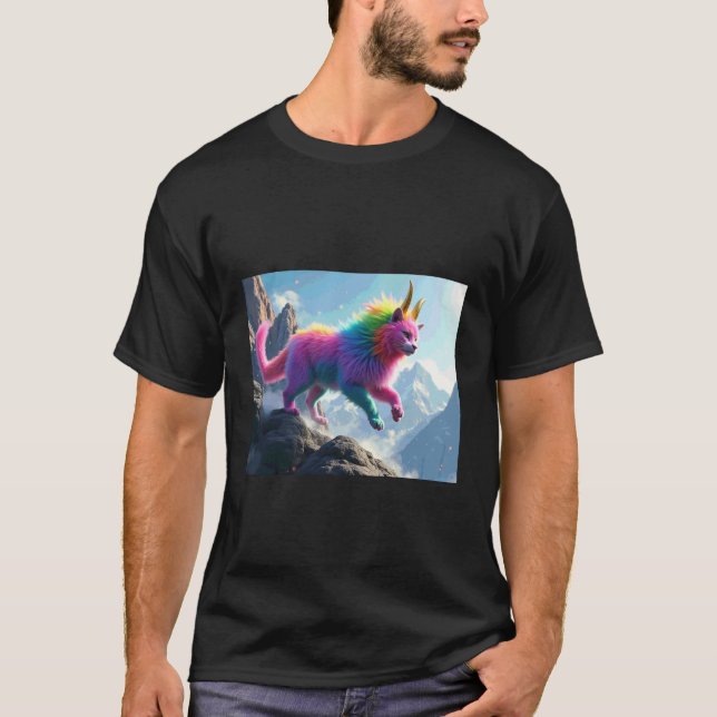 Camiseta Zouwu, gato mítico de capa de arco-íris do mito ch (Frente)