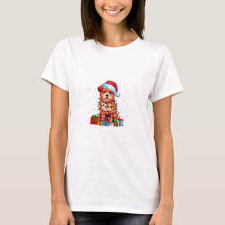 Camiseta Zuchon Dog Ugly Xmas Lights Santa Hat Zuchon Dog C