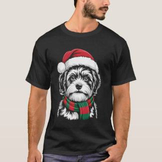 Camiseta Zuchon Dog Xmas Santa Hat Scarf Christmas Costume