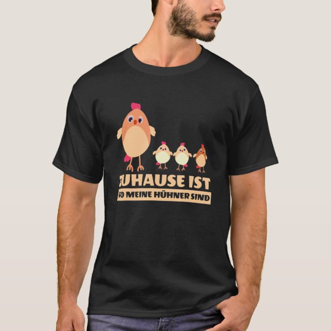 Camiseta Zuhause é o meu colega Hühner pecou Fashion Mulher (Frente)