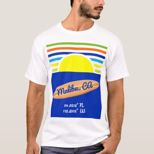 Camiseta Zuma Beach Malibu Ca Summer Strips Surfboard (Frente)