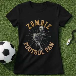 Camiseta Zumbi Fã de Futebol Esqueleto Equilibrando Bola