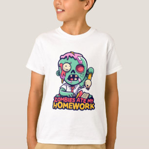 Camiseta Zumbis Comeram Minha Lição de Casa
