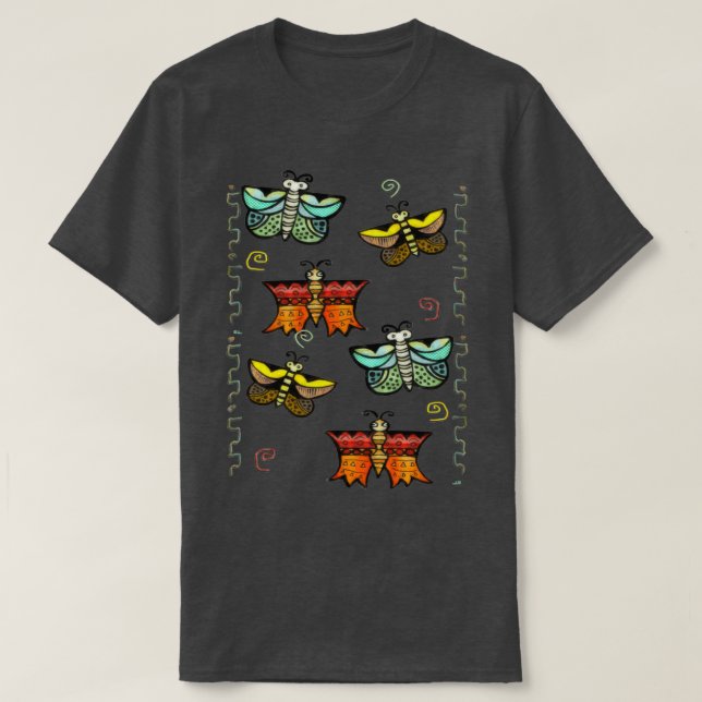 Camiseta Zuni Butterfly Folk Art (Frente do Design)