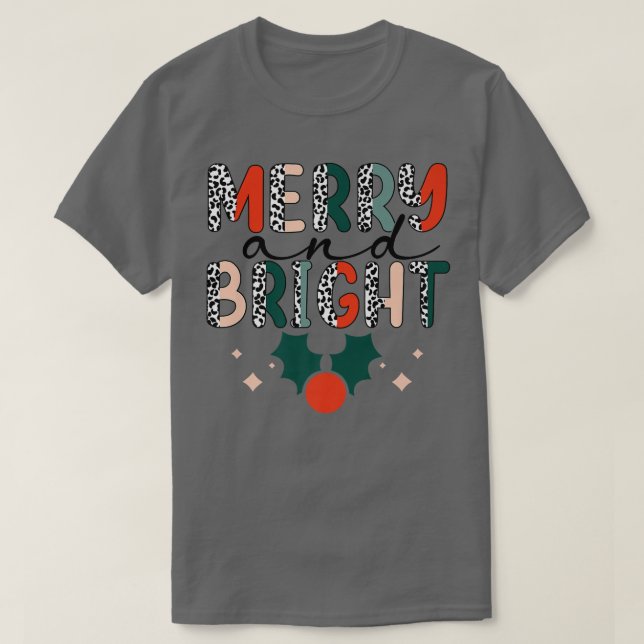 Camiseta ZYNr Leopard Merry Xmas Bright Vibes De Natal Para (Frente do Design)