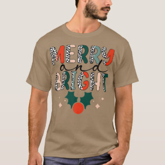 Camiseta ZYNr Leopard Merry Xmas Bright Vibes De Natal Para