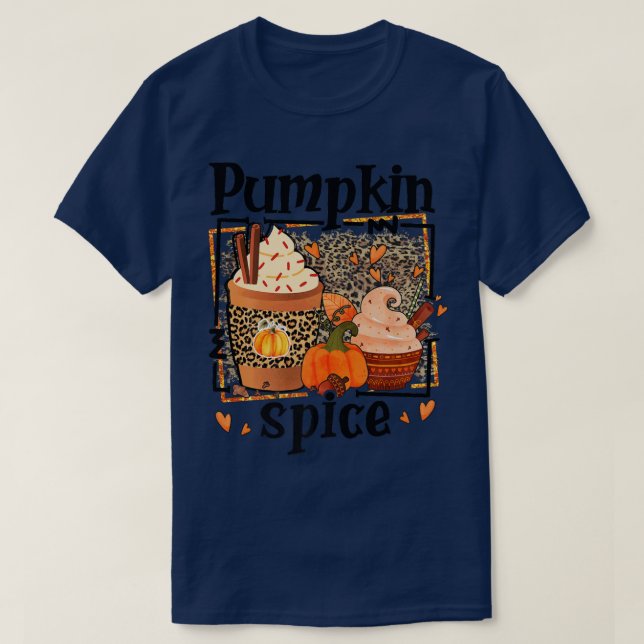 Camiseta ZyVb Leopard Pumpkin Spice Queda Autumn Pumpkin Th (Frente do Design)