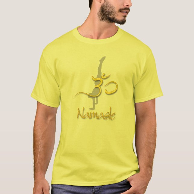Camisetas amarelas om namaste de mão dada pose de  (Frente)