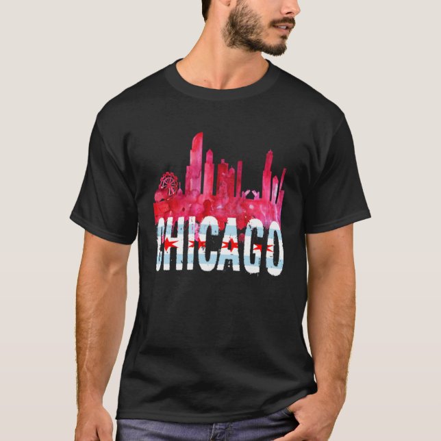 Camisetas Chicago Silhueta do Horizonte Cidade de  (Frente)