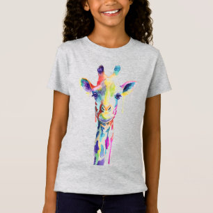Camisetas coloridas para meninas - girafa multicol