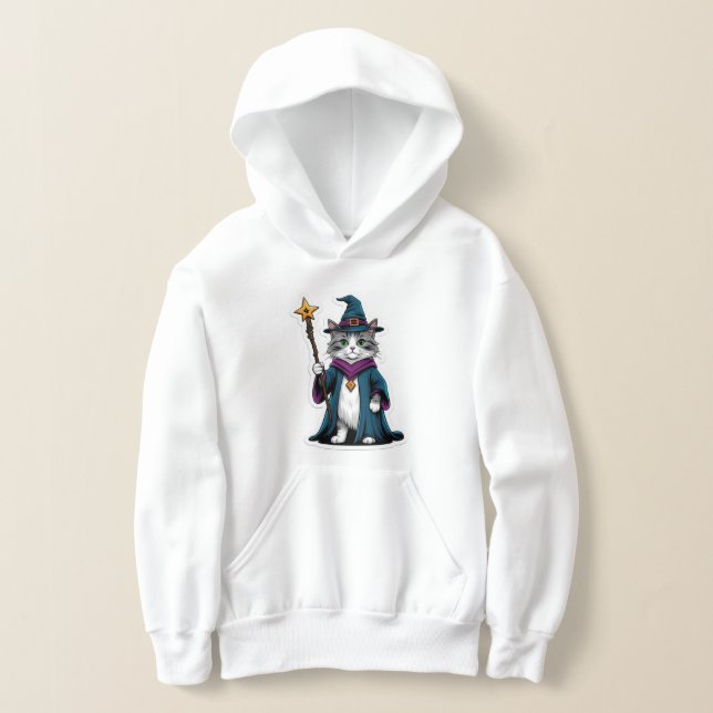Camisetas com capuz Mini feiticeira gato com cajad (Postura )