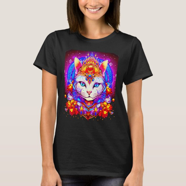 Camisetas Cosmic Kitty gato Real com coroa dourada (Frente)