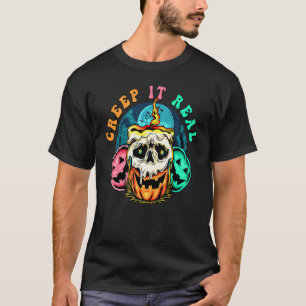 Camisetas Creepy Real Crânio Abóbora Assustadora d