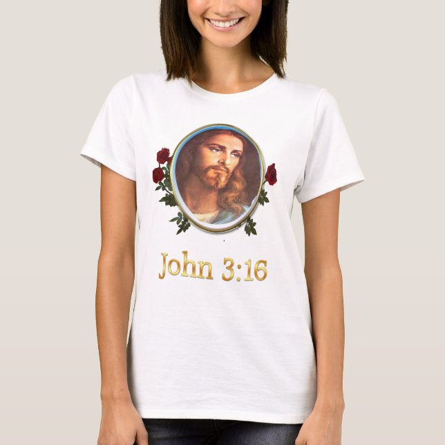 Camisetas cristãs para mulheres John 3:16 (Frente)
