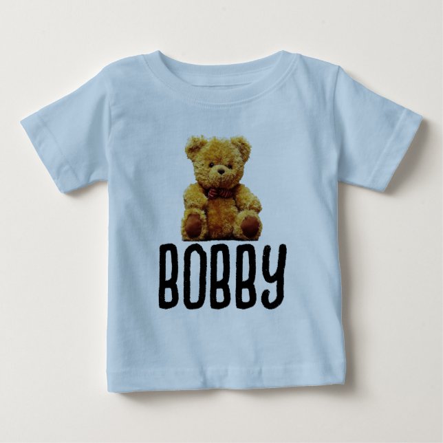 CAMISETAS DE BEBÊ MENINO COM URSO DE PELÚCIA E NOM (Frente)