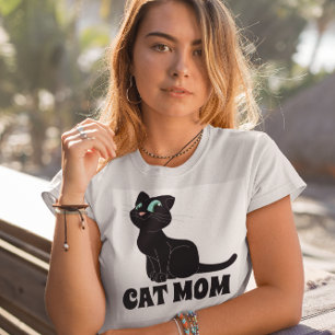 CAMISETAS DE CAMADAS-T DE GATO PRETO COM CHEIAS DE