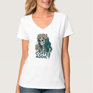Camisetas de design de esqueleto de amante de café
