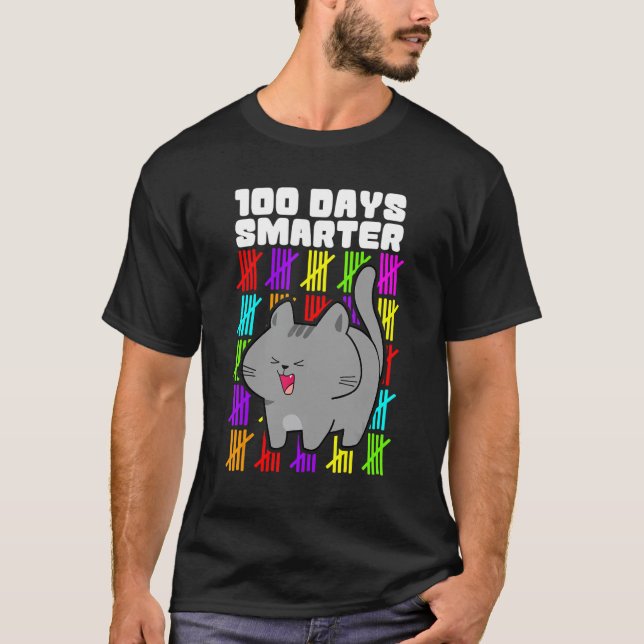 Camisetas de Gato 100 Dias Mais Inteligente, Menin (Frente)