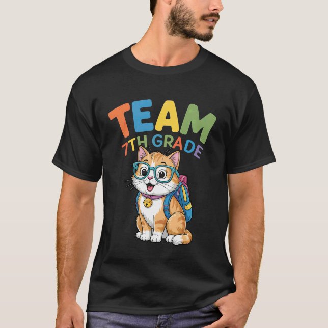 Camisetas De Gato De Volta à Escola Equipe Meninos (Frente)