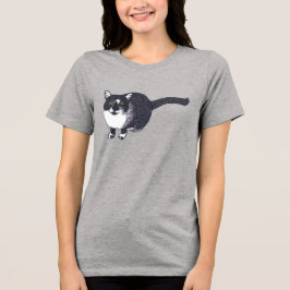 Camisetas de Gato Preto Branco Fofo em Pontilhismo