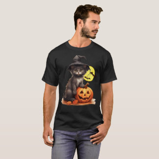 Camisetas de Gato Preto em uma Abóbora de Hallowee
