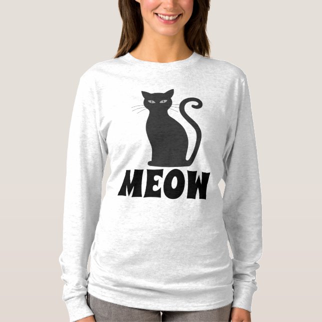 CAMISETAS DE GATO PRETO MEOW (Frente)