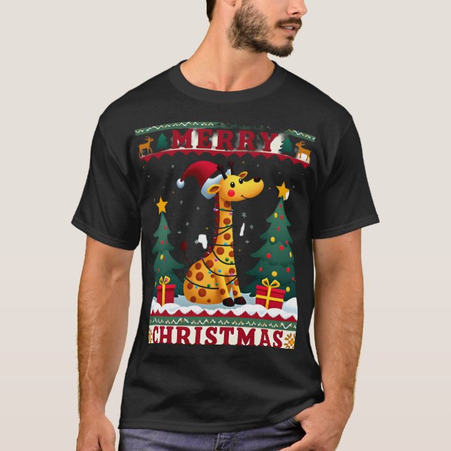 Camisetas de Natal Feias de Girafa Chapéu de Papai (Frente)