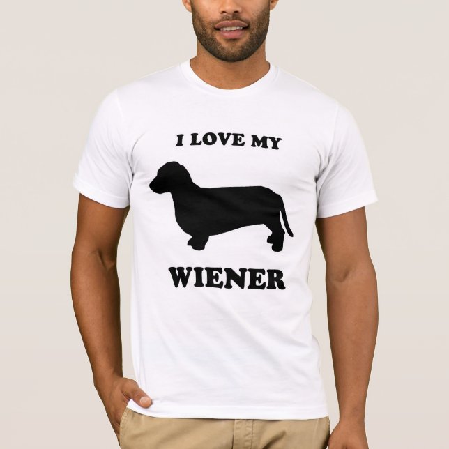 CAMISETAS do CÃO do WIENER - "eu amo meu wiener " (Frente)