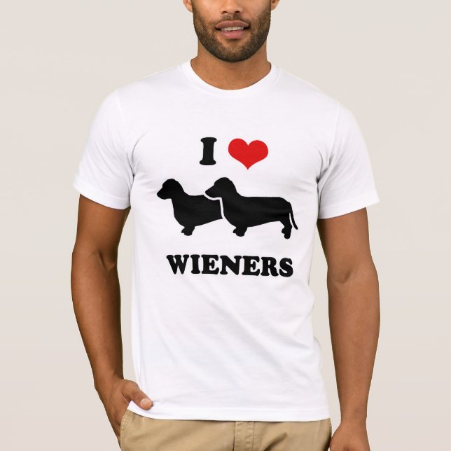 CAMISETAS do CÃO do WIENER - "eu amo meus wieners (Frente)