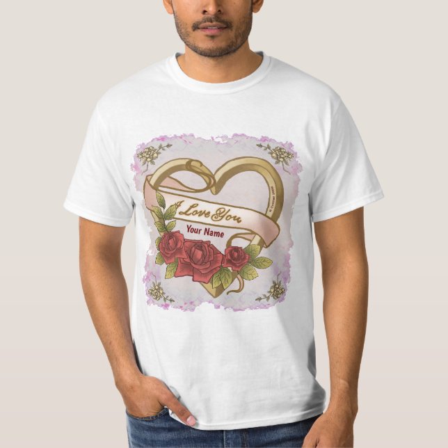 Camisetas do coração do Bevel da Rosa vermelha (Frente)