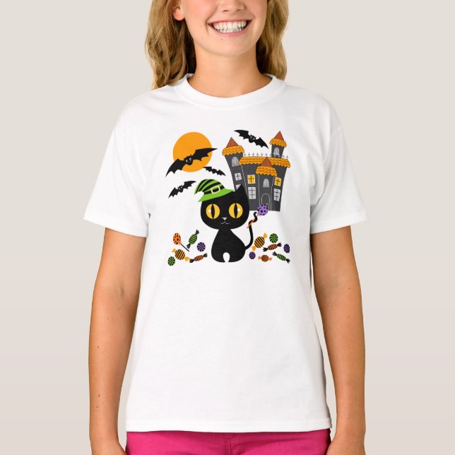 Camisetas do Dia das Bruxas do Gatinho Negro (Frente)