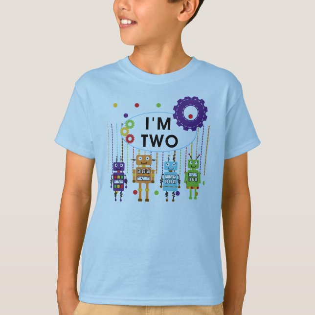 Camisetas e presentes de segundo aniversário robô (Frente)