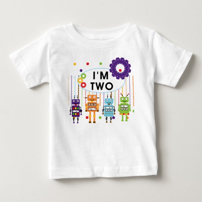 Camisetas e presentes de segundo aniversário robô (Frente)