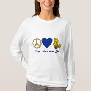 Camisetas e presentes para a paz, o amor e a alegr