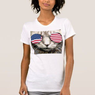 Camisetas engraçadas patrióticas do gato, óculos