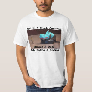 CAMISETAS ENGRAÇADAS SHARK-CAT QUE PERSEGUEM O