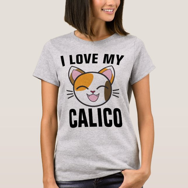 Camisetas Eu Amo Meu Gato Tricolor (Frente)