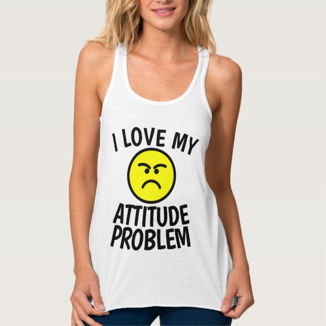 Camisetas femininas EU AMO MEU PROBLEMA DE ATITUDE (Frente)