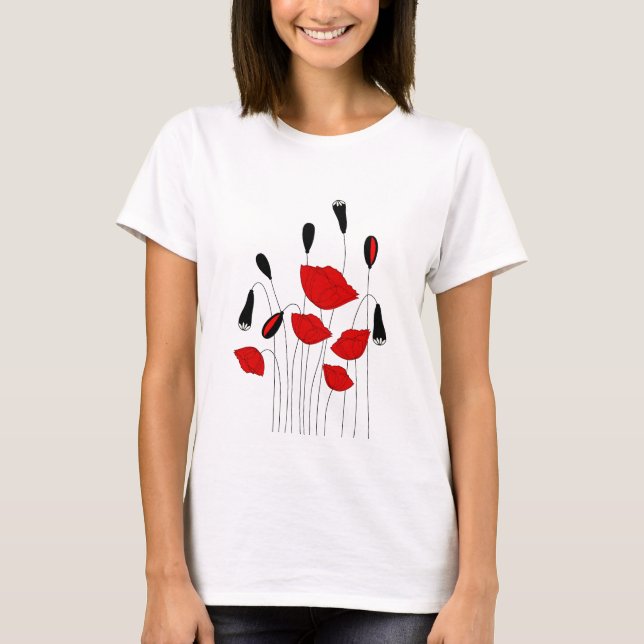 Camisetas femininas pretas e vermelhas elegantes (Frente)
