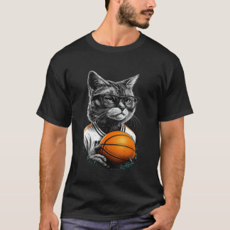 Camisetas Gráficas de Gato Jogando Basquete para H