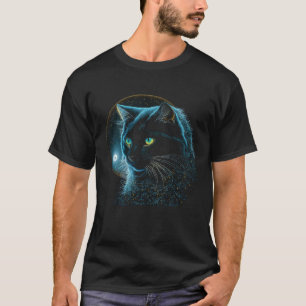 Camisetas Gráficas de Gato Preto Galáxia Lua Homen