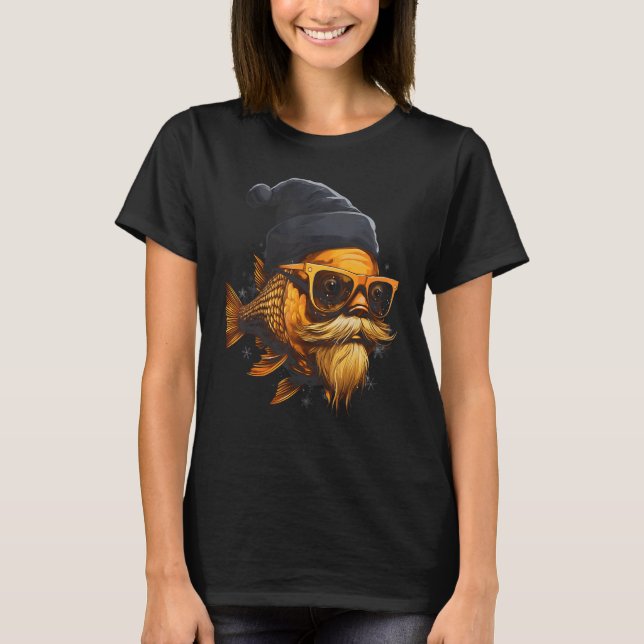 Camisetas Gráficas de Natal com Peixe Dourado para (Frente)