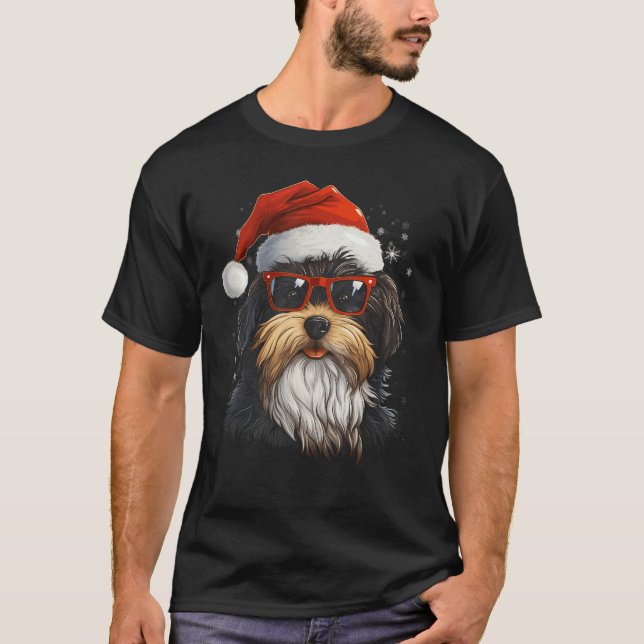 Camisetas Gráficas de Natal para Cachorros Biewer  (Frente)
