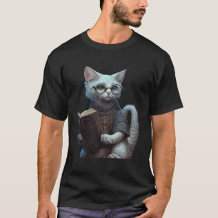 Camisetas Gráficas Gato Branco Bibliotecária Fofa 