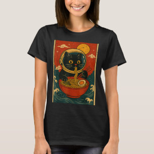 Camisetas Gráficas Japonesas Ramen Gato Astronauta
